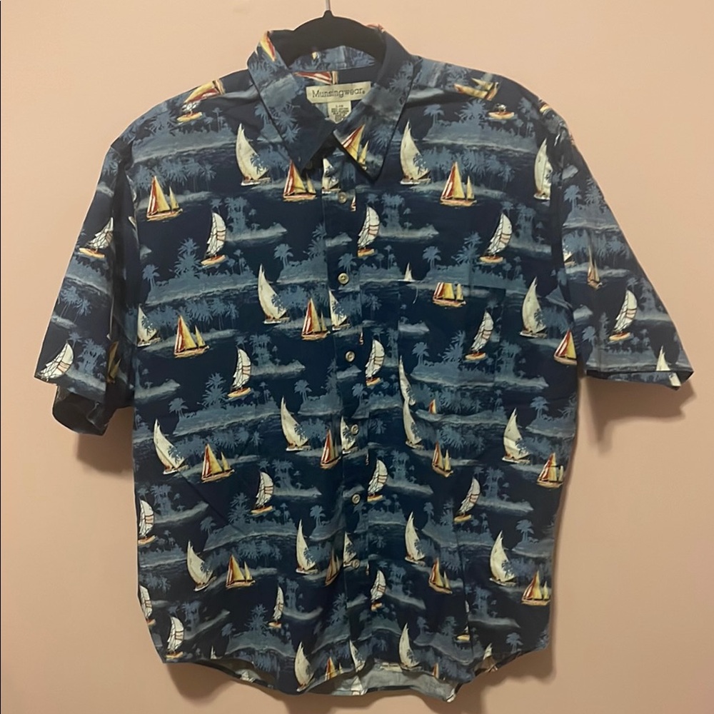 Navy Blue Nautical Casual Button Down Shirt